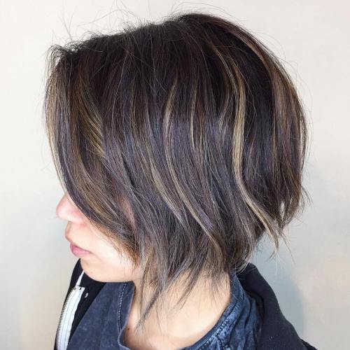 Brown Layered Bob With Highlights