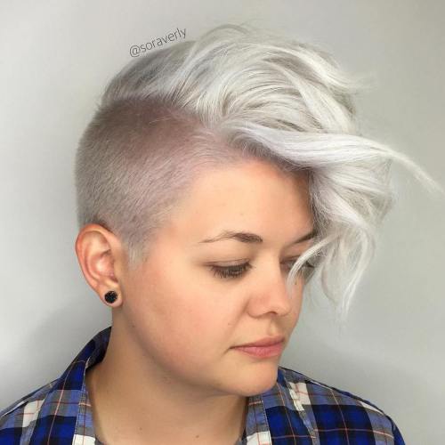 Half Shaved Silver Haircut For Women