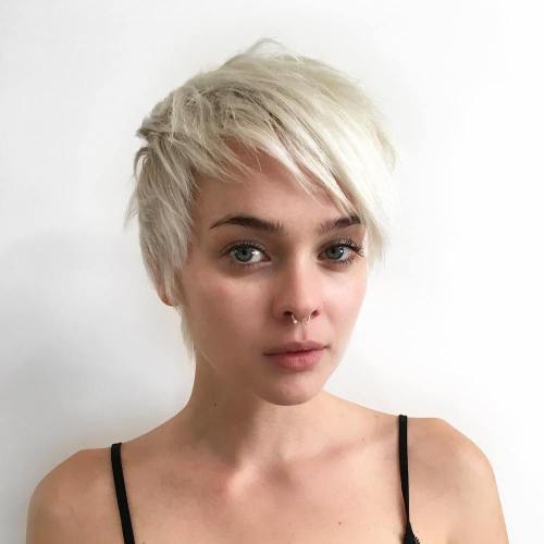 Long Blonde Pixie With Bangs
